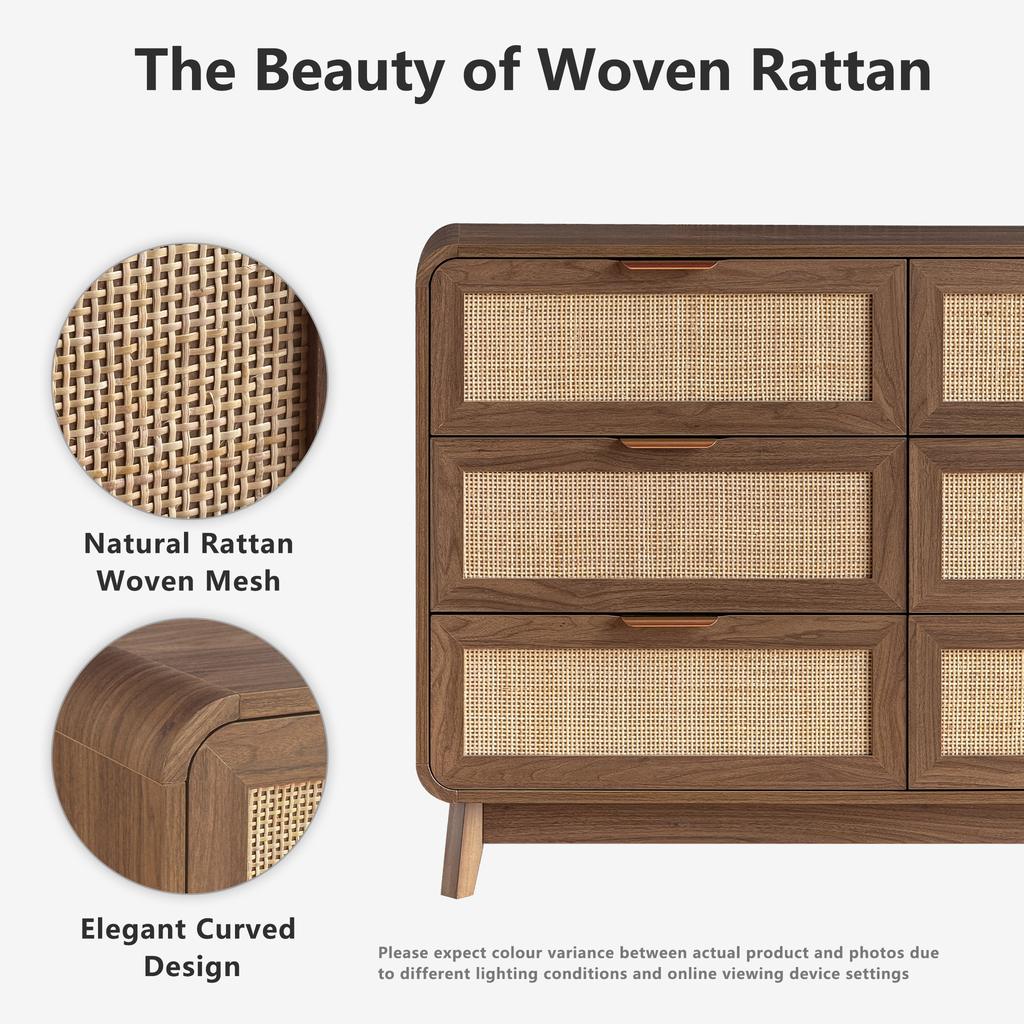 Walnut Rattan 6 Drawer dresser – Boho chic dresser
