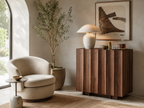 Wetalus 30.8"Mid Century Modern Sideboard Buffet Cabinet with Wave Design, Adjustable Shelves, Wood Grain Finish, Walnut