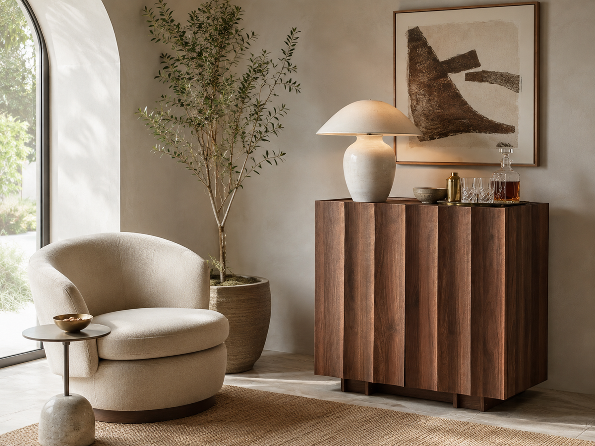 Wetalus 30.8"Mid Century Modern Sideboard Buffet Cabinet with Wave Design, Adjustable Shelves, Wood Grain Finish, Walnut