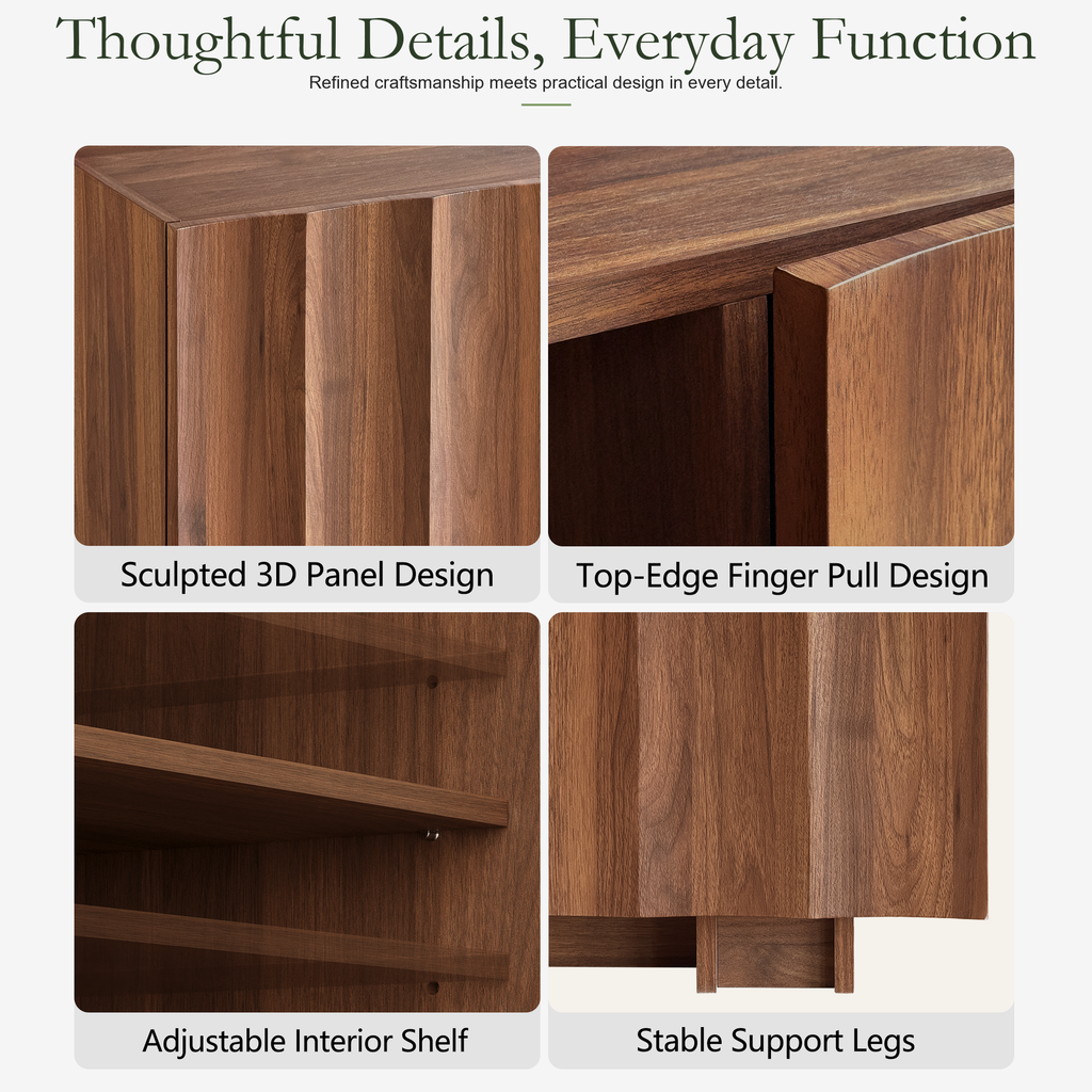 Wetalus 61" Mid Century Modern TV Stand, Adjustable Shelves, Wave Design, Walnut