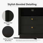 Mid-Century Modern Black Wood Nightstand with Beveled Set 2