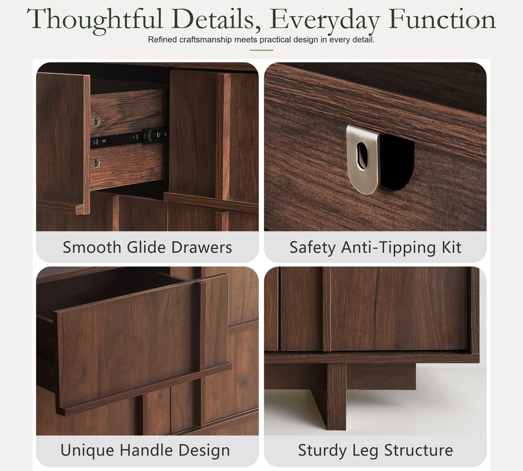 Wetalus 55.1" Mid Century Modern 9 Drawer Dresser, Skeleton Line,Walnut