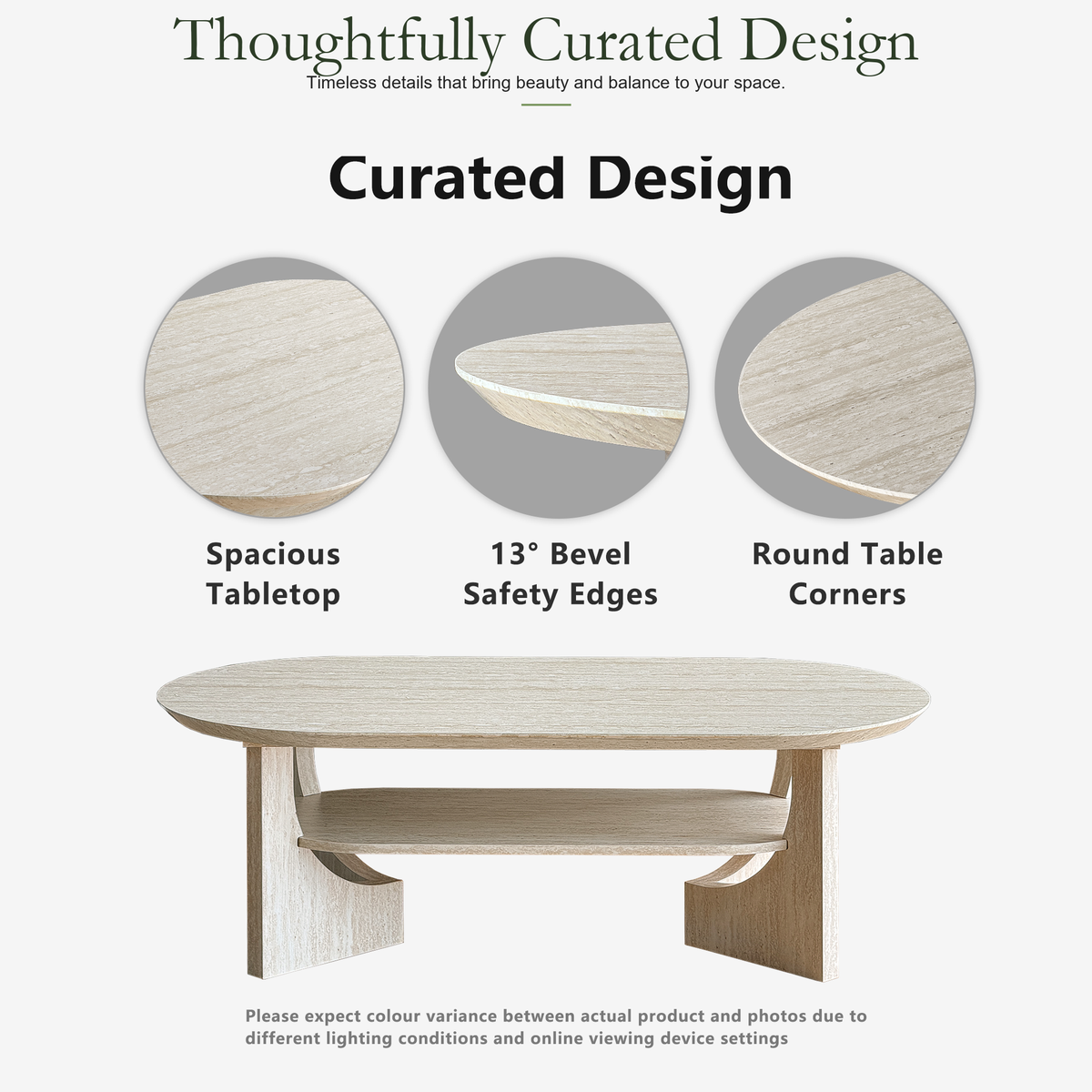 Wetalus 47" Mid Century Coffee Table Oval 2-Tier,Stone