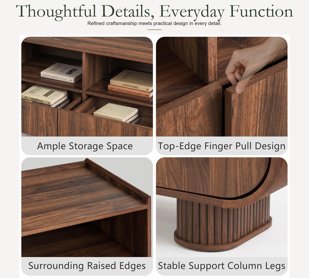 Wetalus 59" TV Stand for 65" TV, 3 Drawers, U-Shaped, Fluted Base, Walnut