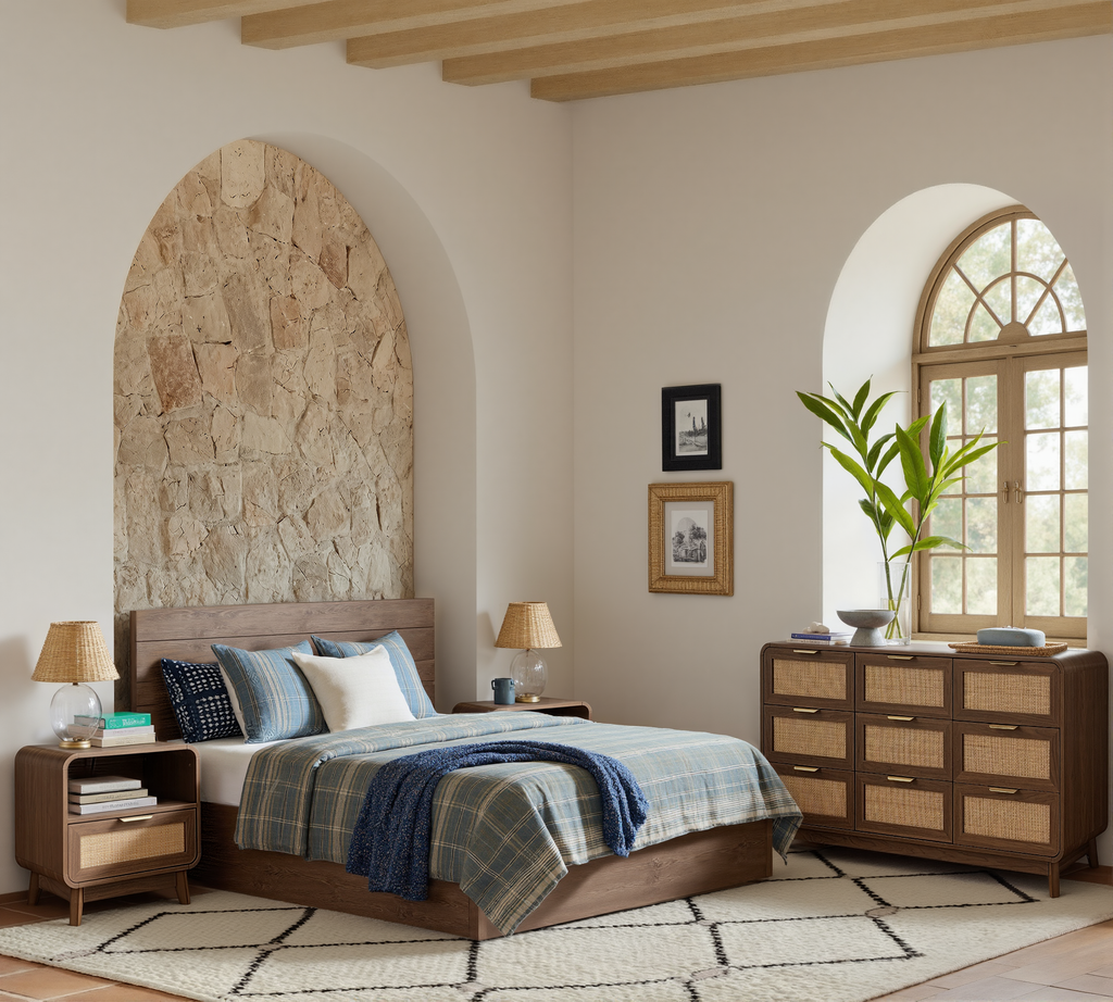 Walnut Rattan 9 Drawer dresser – Boho chic dresser