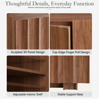 Wetalus 30.8"Mid Century Modern Sideboard Buffet Cabinet with Wave Design, Adjustable Shelves, Wood Grain Finish, Walnut