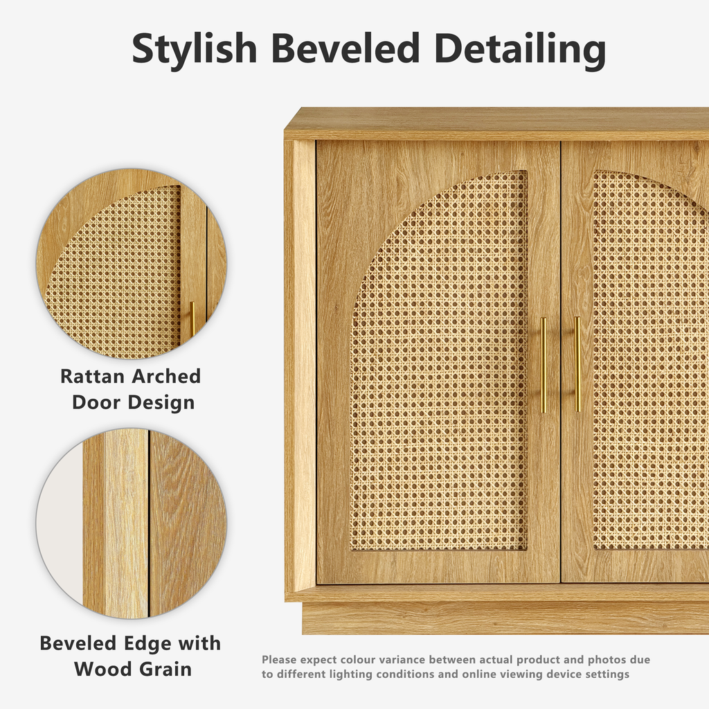 63" 4 Rattan Sideboard - Oak Natural for Dining Room & Living Room