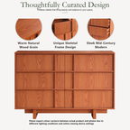 Wetalus 47" Mid Century Modern 6 Drawer Dresser, Skeleton Line,Cherry