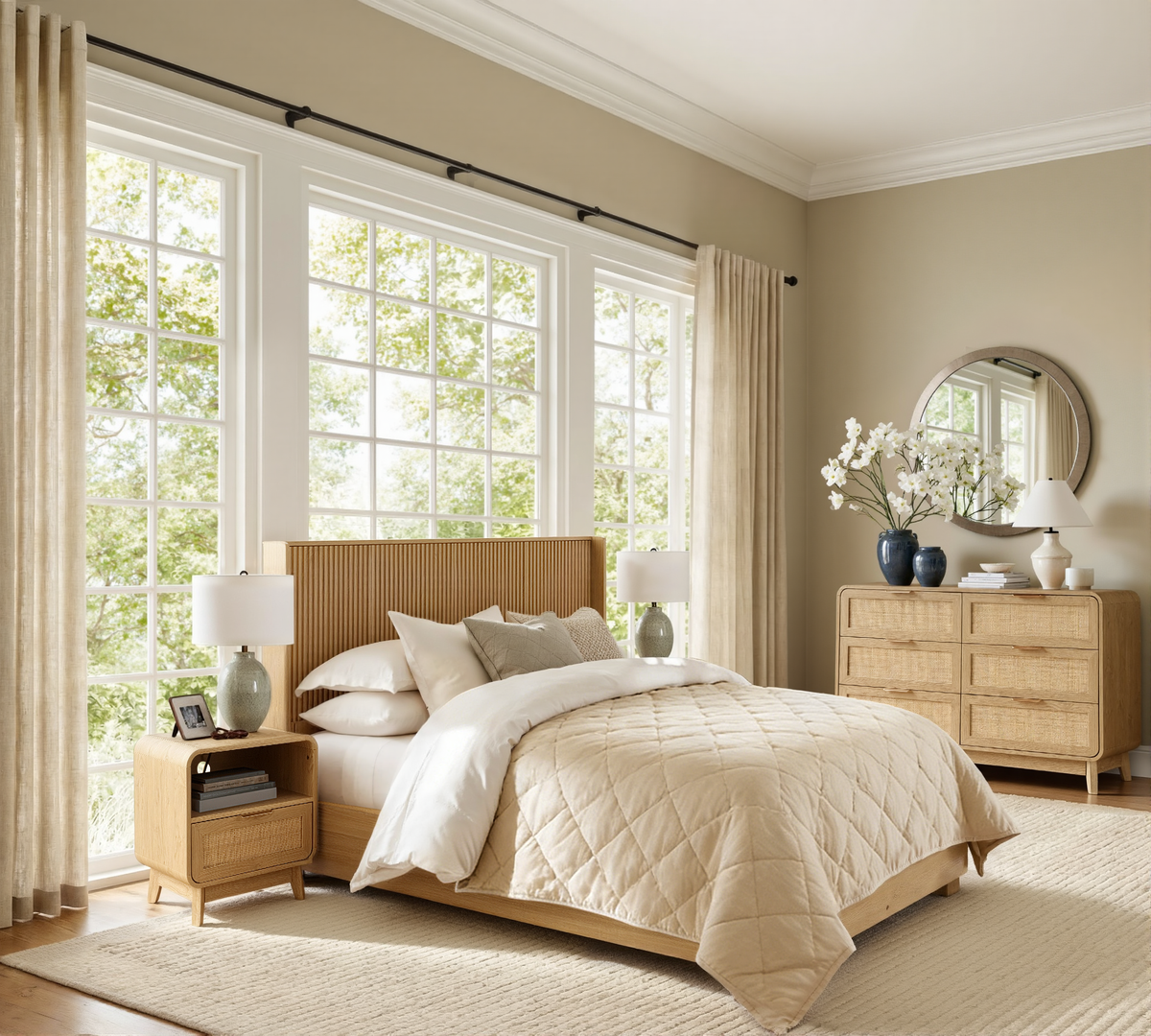 Oak Rattan 6 Drawer dresser –Boho chic dresser