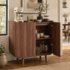 Wetalus Sideboard Buffet Cabinet Mid Century Modern U-Shape Design Adjustable Shelves Wood Grain Finish Walnut 1-Count 32.2 Inch Width