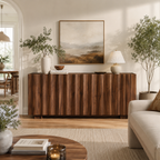 Wetalus 61.7"Mid Century Modern Sideboard Buffet Cabinet with Wave Design, Adjustable Shelves, Wood Grain Finish, Walnut