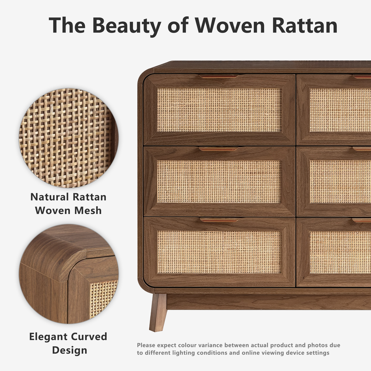 Walnut Rattan 9 Drawer dresser – Boho chic dresser