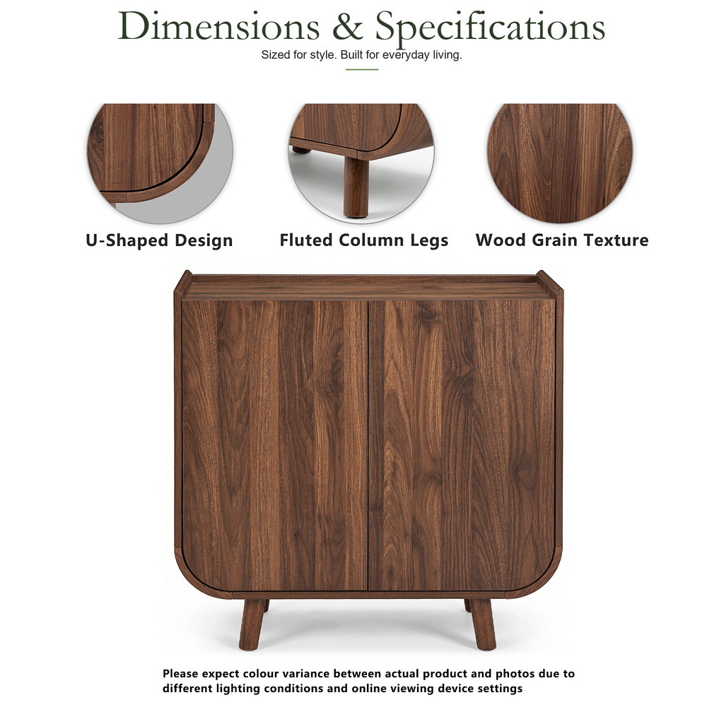 Wetalus Sideboard Buffet Cabinet Mid Century Modern U-Shape Design Adjustable Shelves Wood Grain Finish Walnut 1-Count 32.2 Inch Width