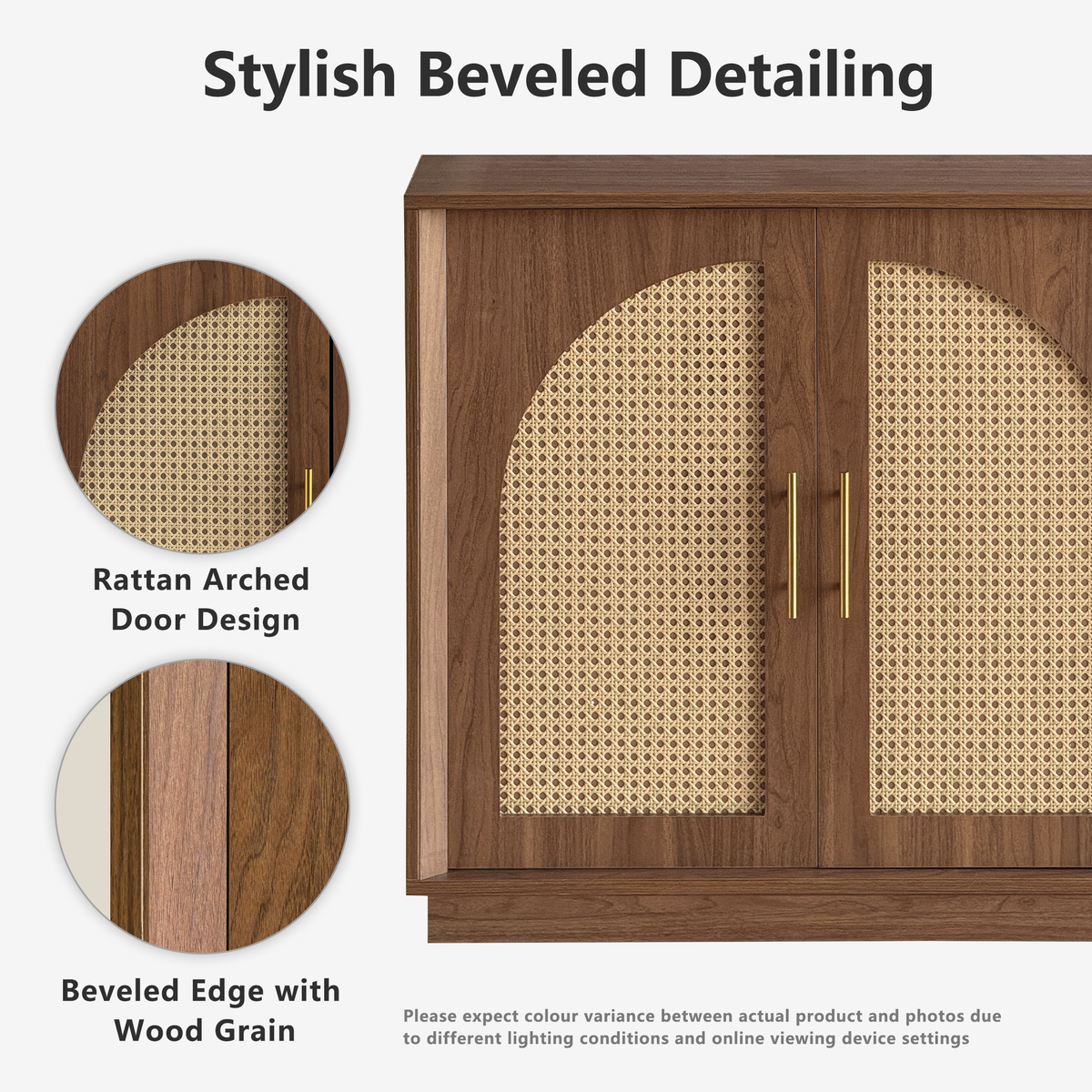 63" 4 Rattan Sideboard - Walnut Natural for Dining Room & Living Room