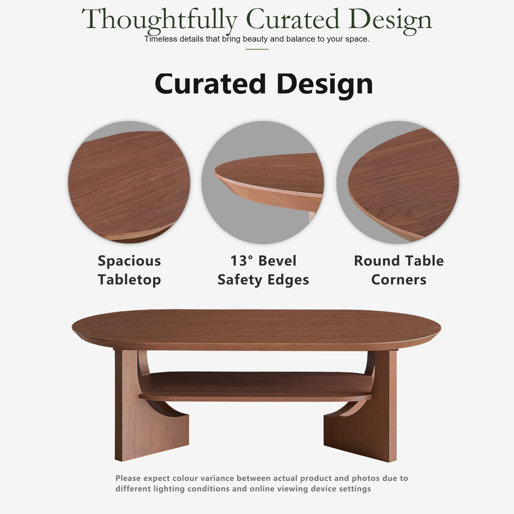 Wetalus 47" Mid Century Coffee Table Oval 2-Tier,Walnut