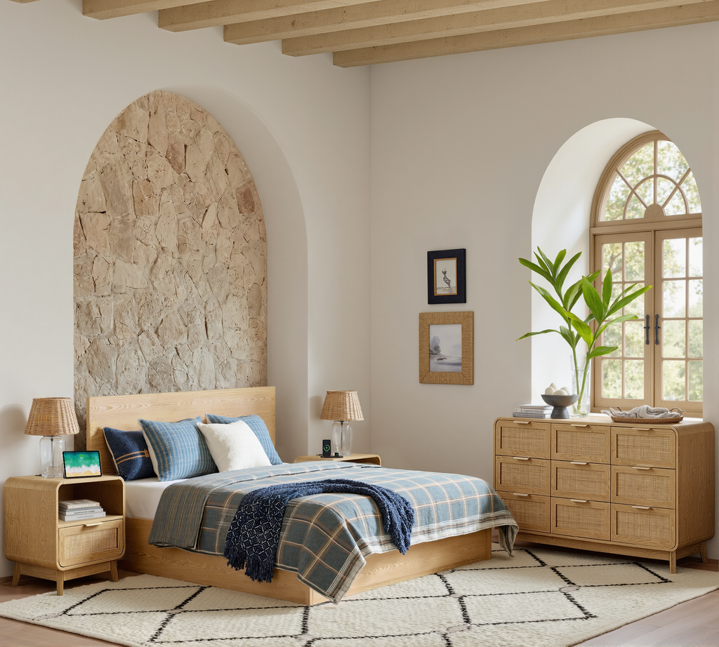 Oak Rattan 9 Drawer dresser – Boho chic dresser