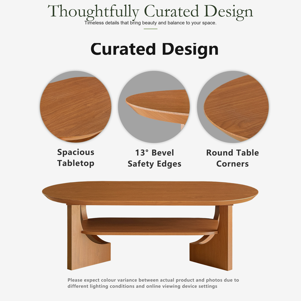 Wetalus 47" Mid Century Coffee Table Oval 2-Tier,Cherry