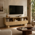 Wetalus 59" TV Stand for 65" TV, 3 Drawers, U-Shaped, Fluted Base, Oak