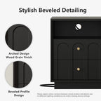 Wetalus Mid-Century Black Wood Arch Nightstand with Drawers