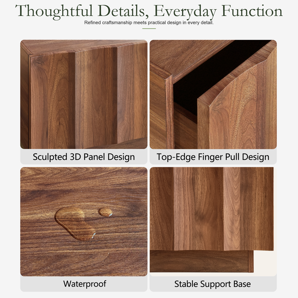 Wetalus Mid Century Modern Square Coffee Table with Storage, Wave Design,Walnut