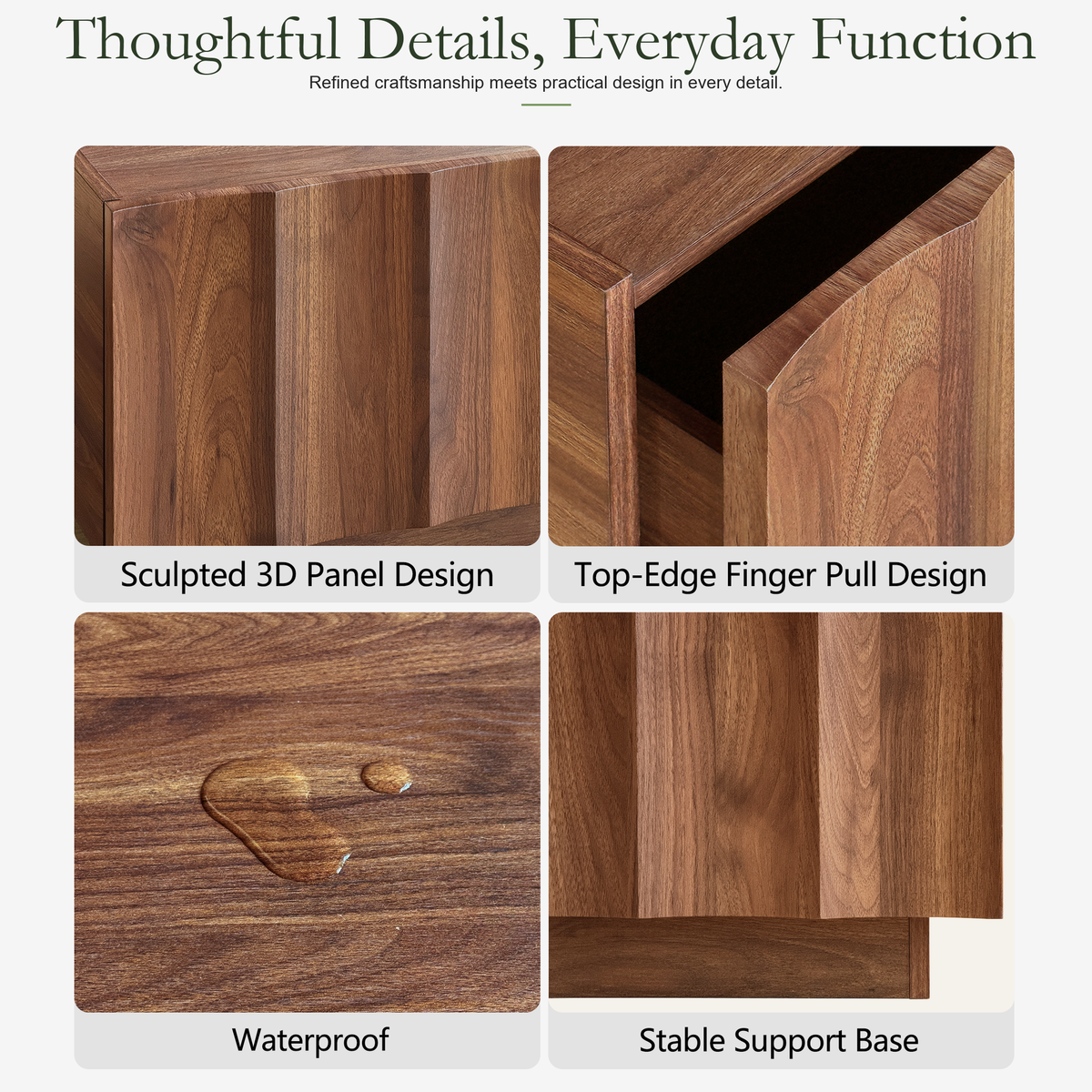 Wetalus Mid Century Modern Square Coffee Table with Storage, Wave Design,Walnut