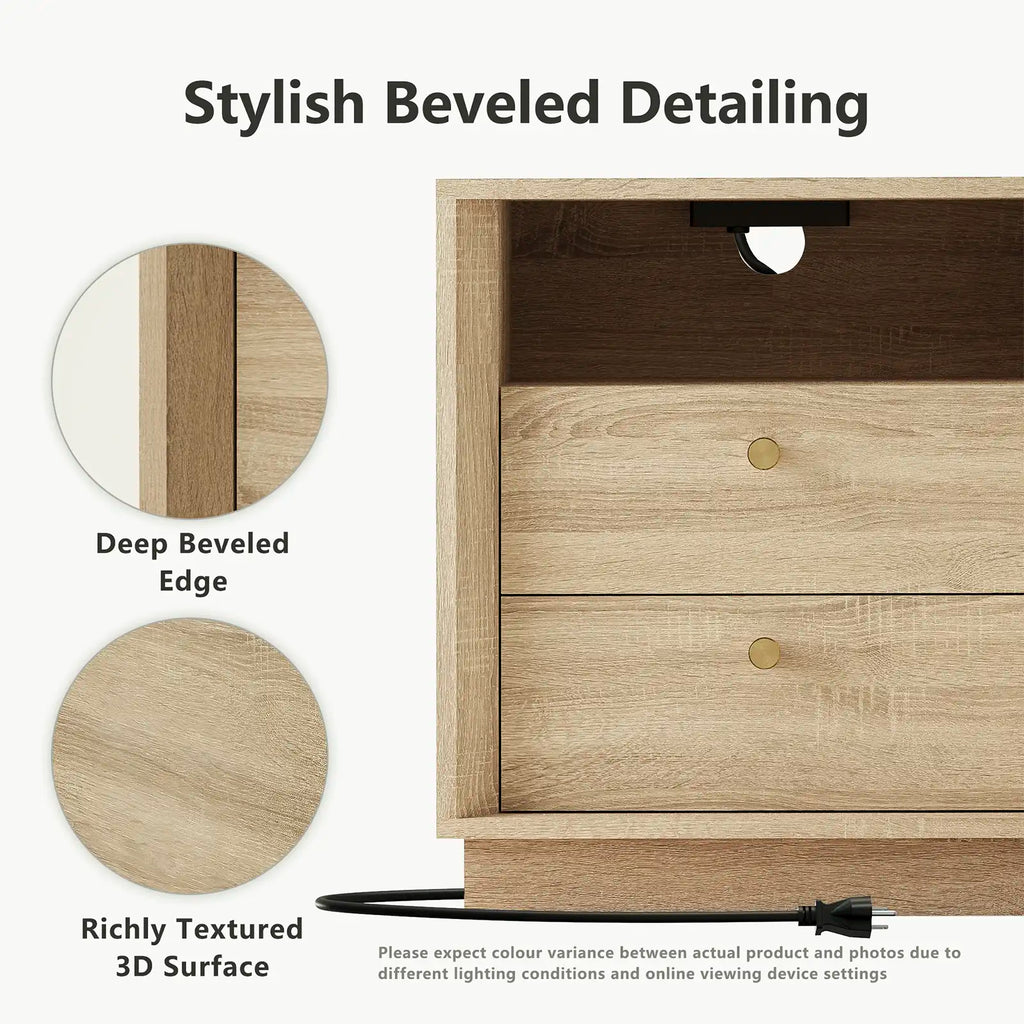 Mid-Century Modern White Oak Nightstand with Beveled