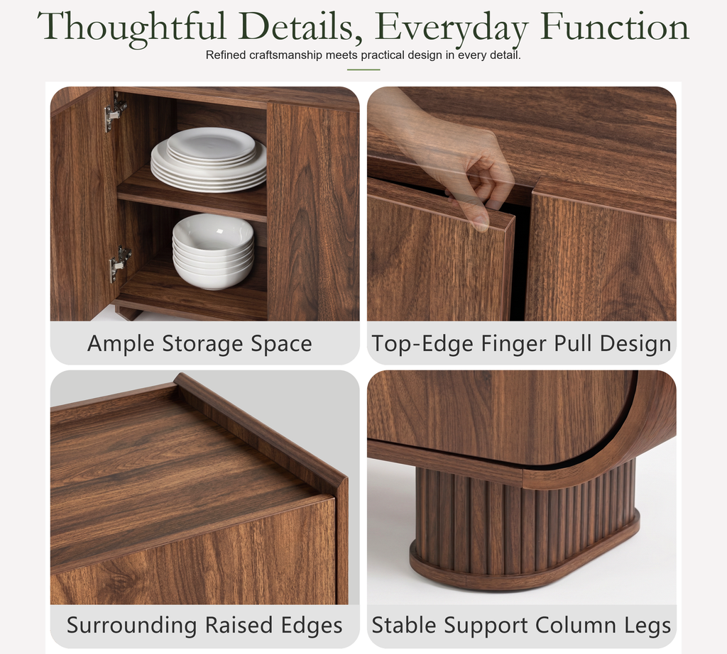 Wetalus 63.1" Mid Century Modern Sideboard Buffet Cabinet with U-Shape Design, Adjustable Shelves, Wood Grain Finish, Walnut