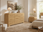 Wetalus 63" Mid Century Modern 9 Drawer Dresser, Curved side,Oak