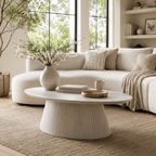 Wetalus 47.2" Mid Century Modern Oval Coffee Table with Faux Stone Veneer, Fluted Base,Stone
