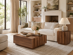 Wetalus Mid Century Modern Square Coffee Table with Storage, Wave Design,Walnut