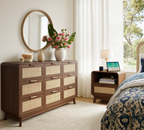 Walnut Rattan 9 Drawer dresser – Boho chic dresser