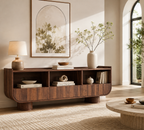 Wetalus 59" TV Stand for 65" TV, 3 Drawers, U-Shaped, Fluted Base, Walnut