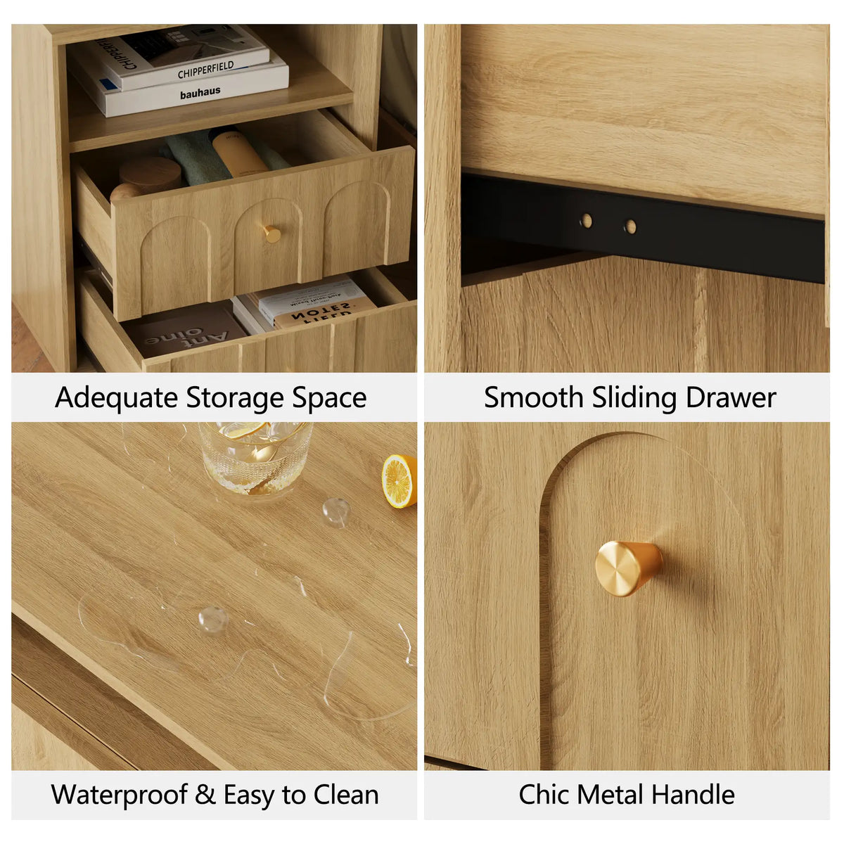 Wetalus Mid-Century White Oak Arch Nightstand