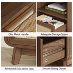 Walnut Rattan Nightstands, 2-Pack – Boho Bedside Tables with Drawer