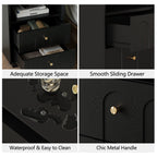 Mid-Century Black Wood Arch Nightstand with Drawers set 2