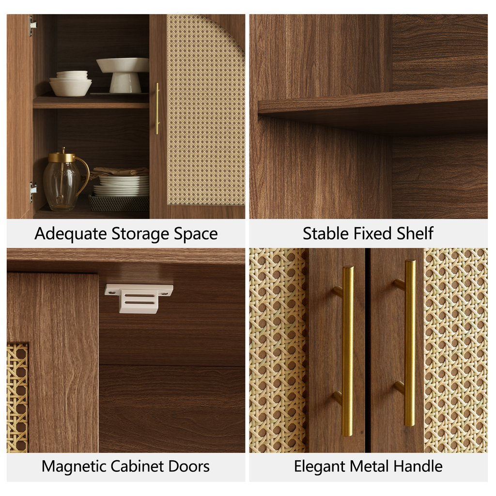 63" 4 Rattan Sideboard - Walnut Natural for Dining Room & Living Room