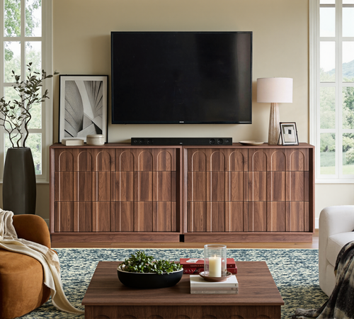Mid Century Modern Dresser, 6 Drawer Dresser with Storage, 47" Wide Chest of Drawers with Wood Grain Texture, Drawers Organizer for Bedroom, Living Room, Hallway, Walnut