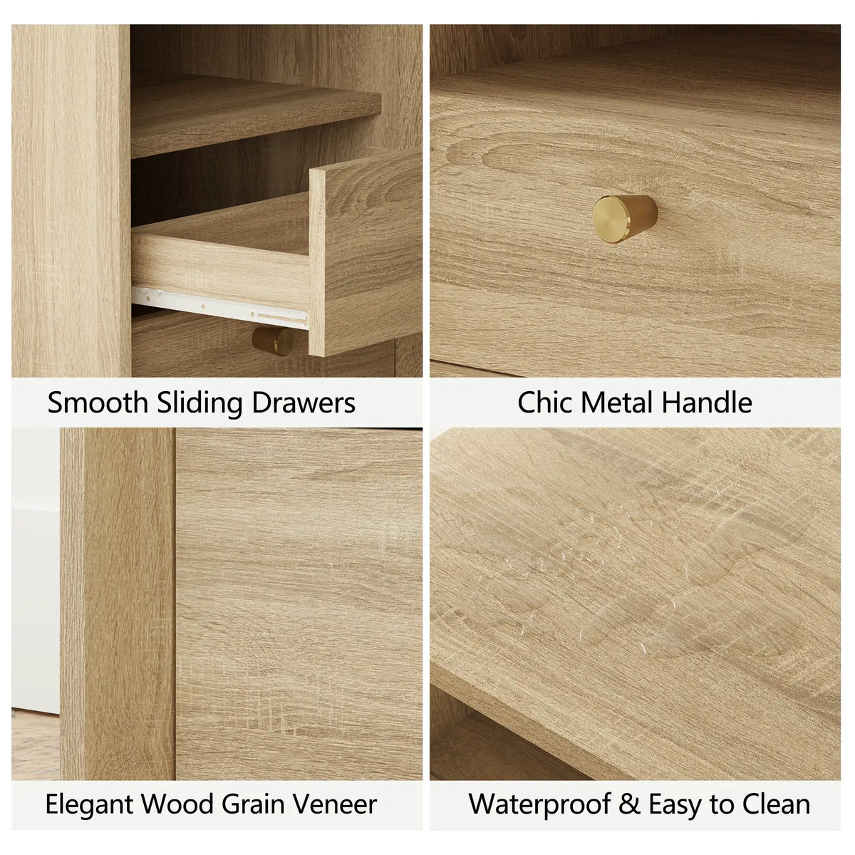 Mid-Century Modern White Oak Nightstand with Beveled Set 2