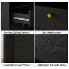 Mid-Century Modern Black Wood Nightstand with Beveled Set 2
