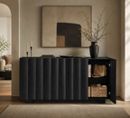 Wetalus 61.7"Mid Century Modern Sideboard Buffet Cabinet with Wave Design, Adjustable Shelves, Wood Grain Finish, Black