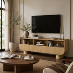Wetalus 59" TV Stand for 65" TV, 3 Drawers, U-Shaped, Fluted Base, Oak