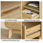Oak Rattan Nightstands, 2-Pack – Boho Bedside Tables with Drawer