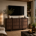 Wetalus 55.1" Mid Century Modern 9 Drawer Dresser, Skeleton Line,Walnut