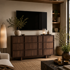 Wetalus 55.1" Mid Century Modern 9 Drawer Dresser, Skeleton Line,Walnut