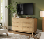 Oak Rattan 6 Drawer dresser –Boho chic dresser