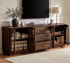 Wetalus 31.5" Sideboard Buffet Cabinet with Arched Glass Doors Set of 3,Walnut
