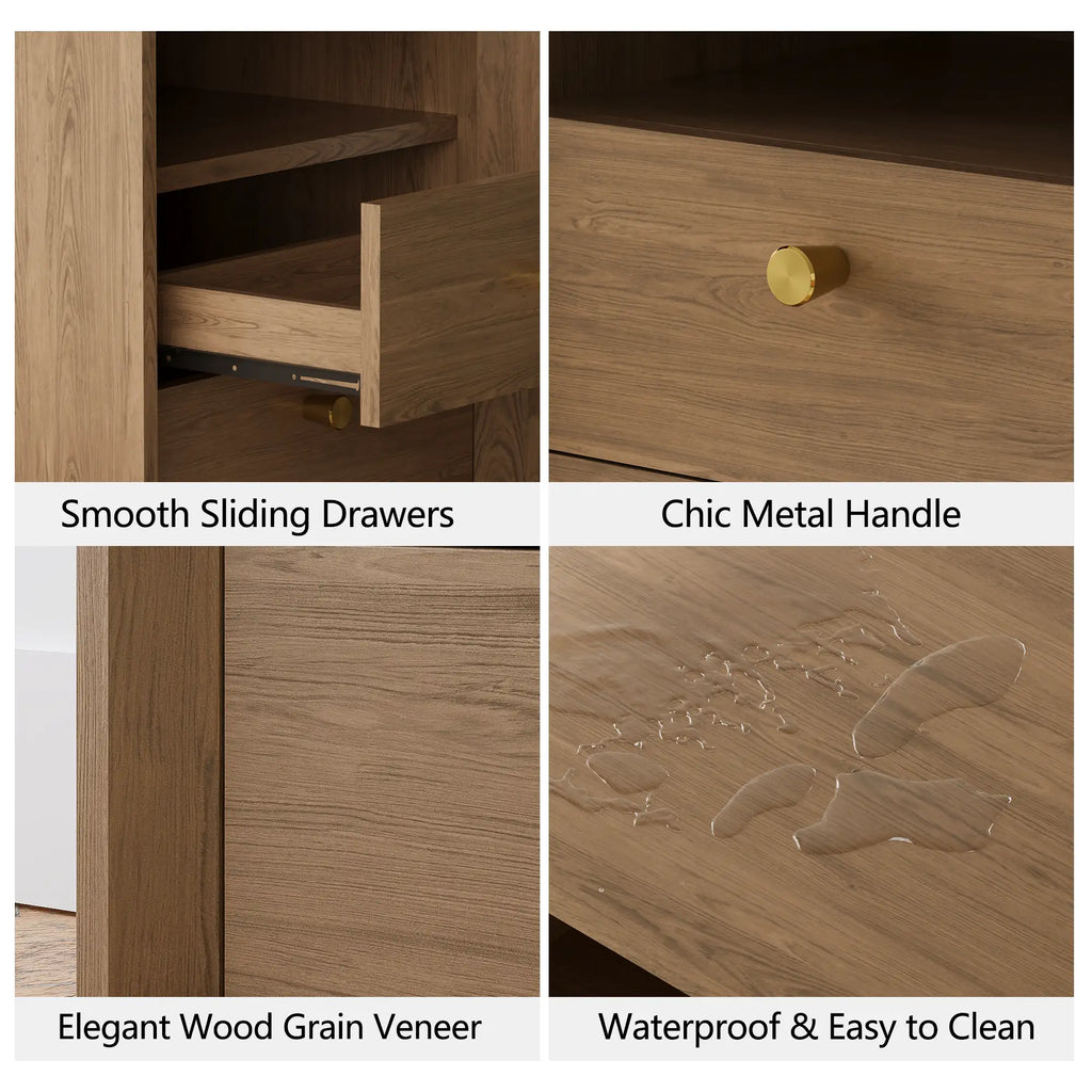 Mid-Century Modern Walnut Wood Nightstand with Beveled set 2