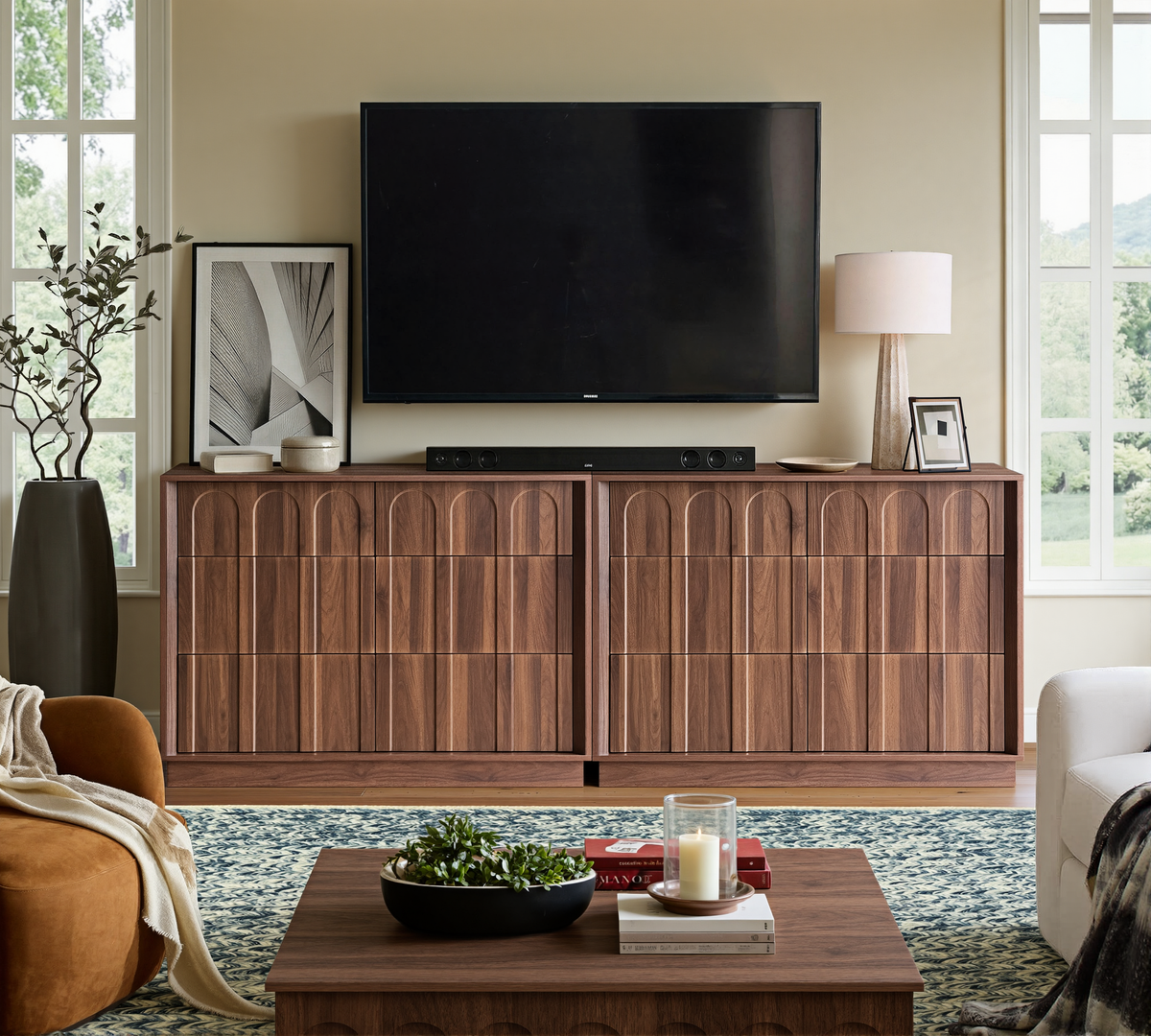 Wetalus 6-Drawer Mid-Century Modern Dresser with Ample Storage, 47", Walnut