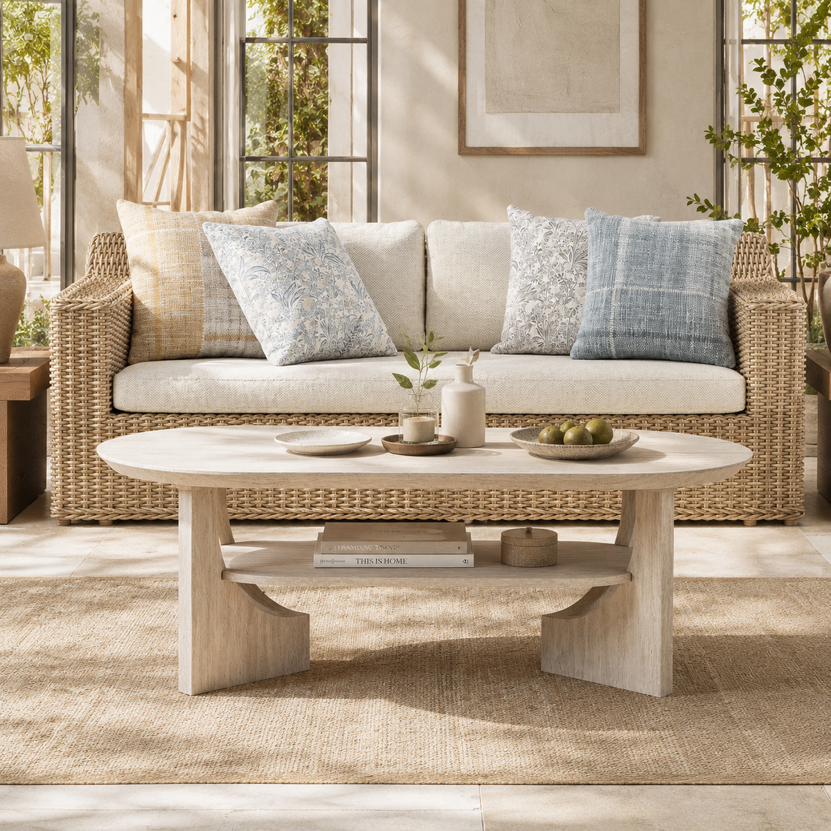 Wetalus 47" Mid Century Coffee Table Oval 2-Tier,Stone