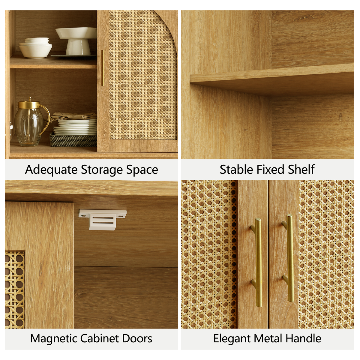 63" 4 Rattan Sideboard - Oak Natural for Dining Room & Living Room